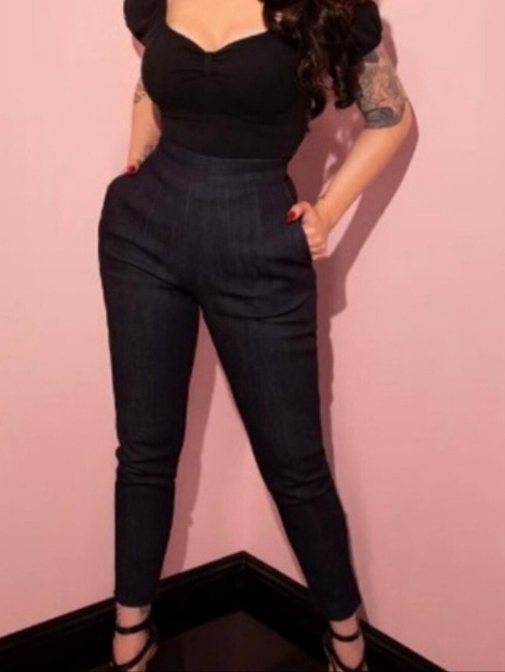 Vixen by Micheline Pitt Dark Navy Straight-Leg Trousers Blue Denim - Picture 2 of 5
